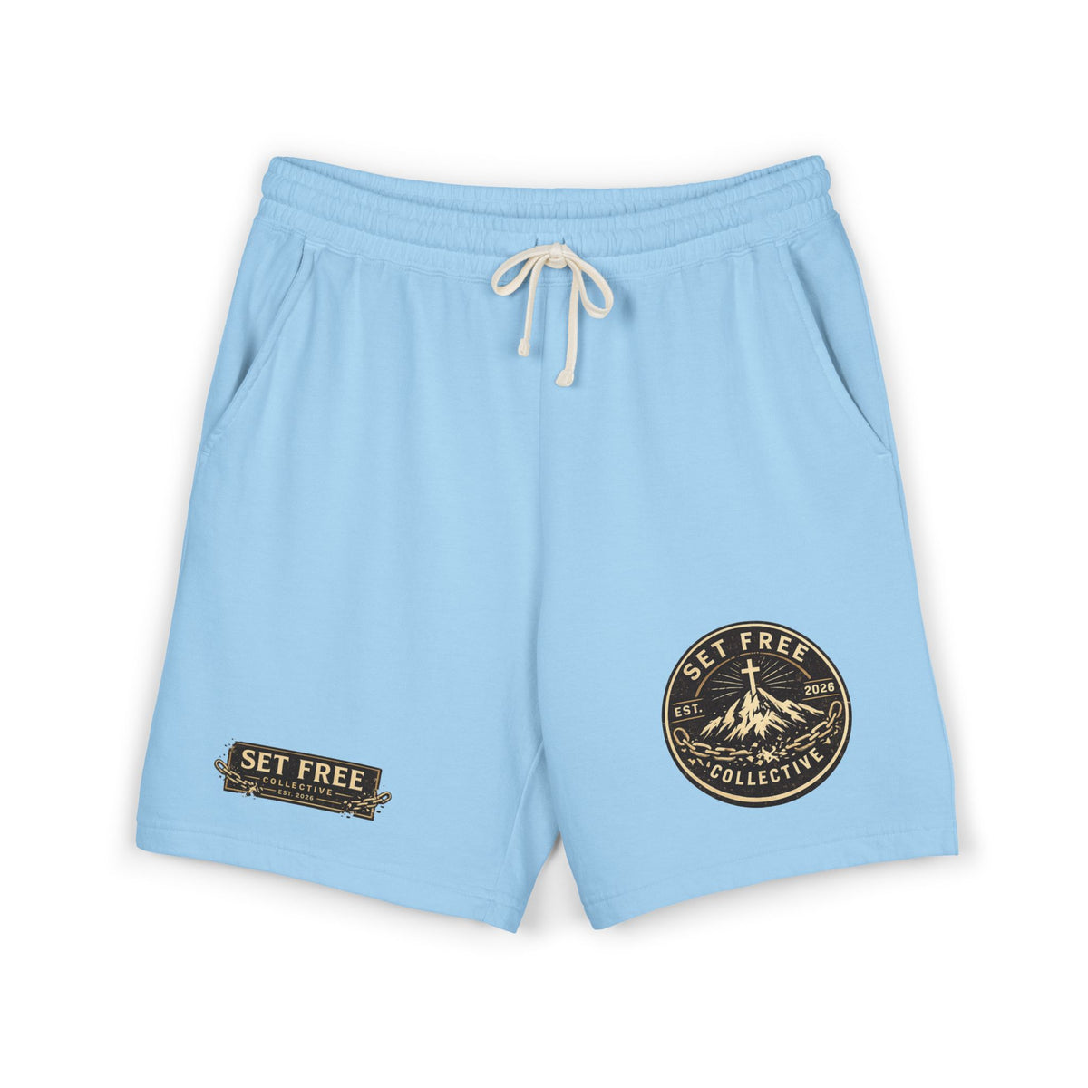 Set Free Mountain Logo Sweat Shorts | Fleece Lounge Shorts