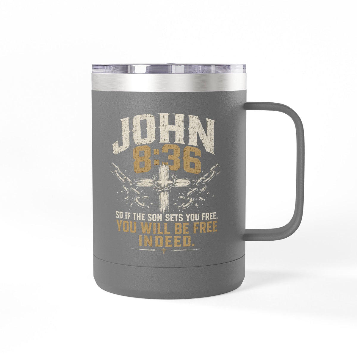 John 8:36 Scripture Cross Design Mug | 15oz Tumbler