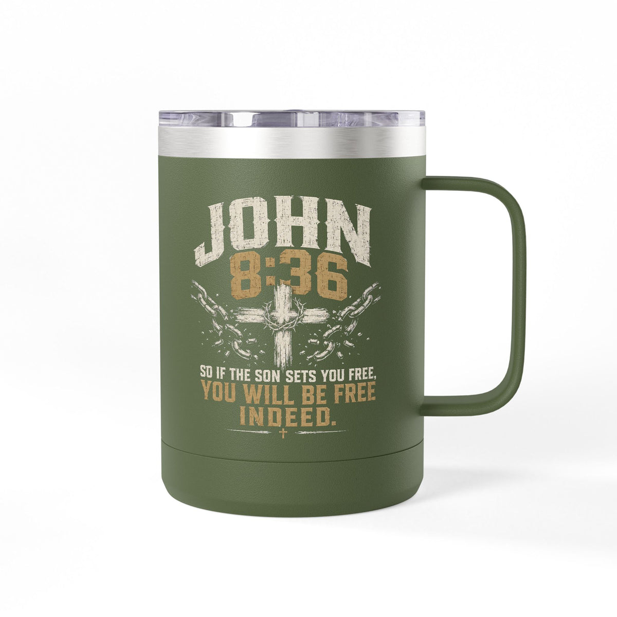 John 8:36 Scripture Cross Design Mug | 15oz Tumbler