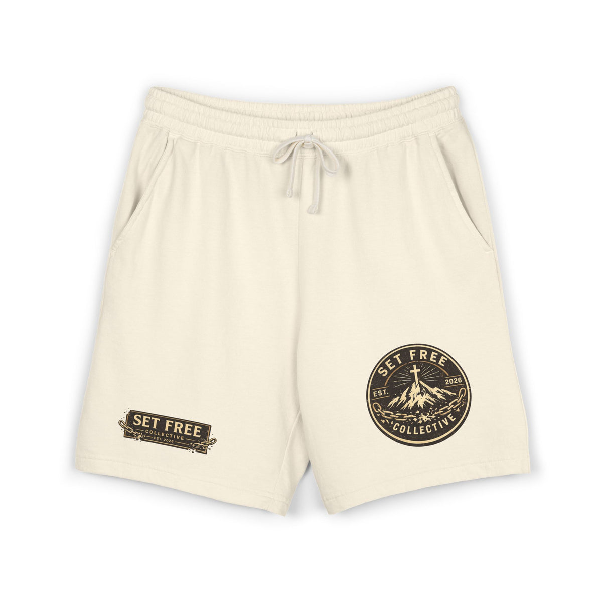 Set Free Mountain Logo Sweat Shorts | Fleece Lounge Shorts