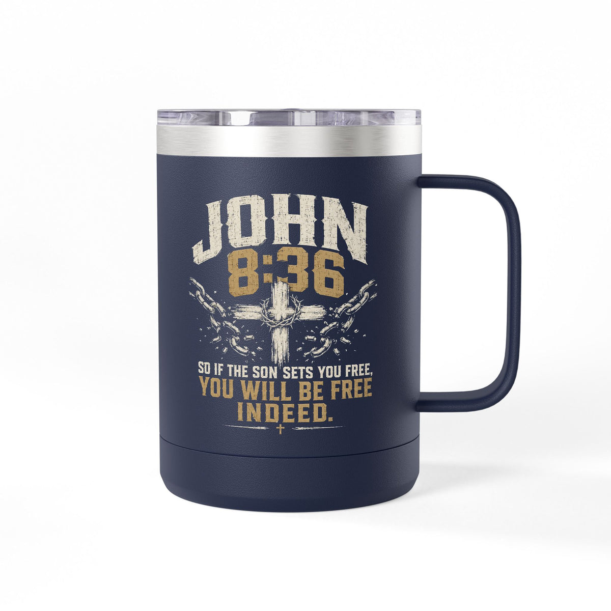 John 8:36 Scripture Cross Design Mug | 15oz Tumbler