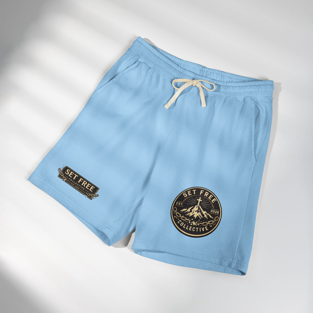 Set Free Mountain Logo Sweat Shorts | Fleece Lounge Shorts