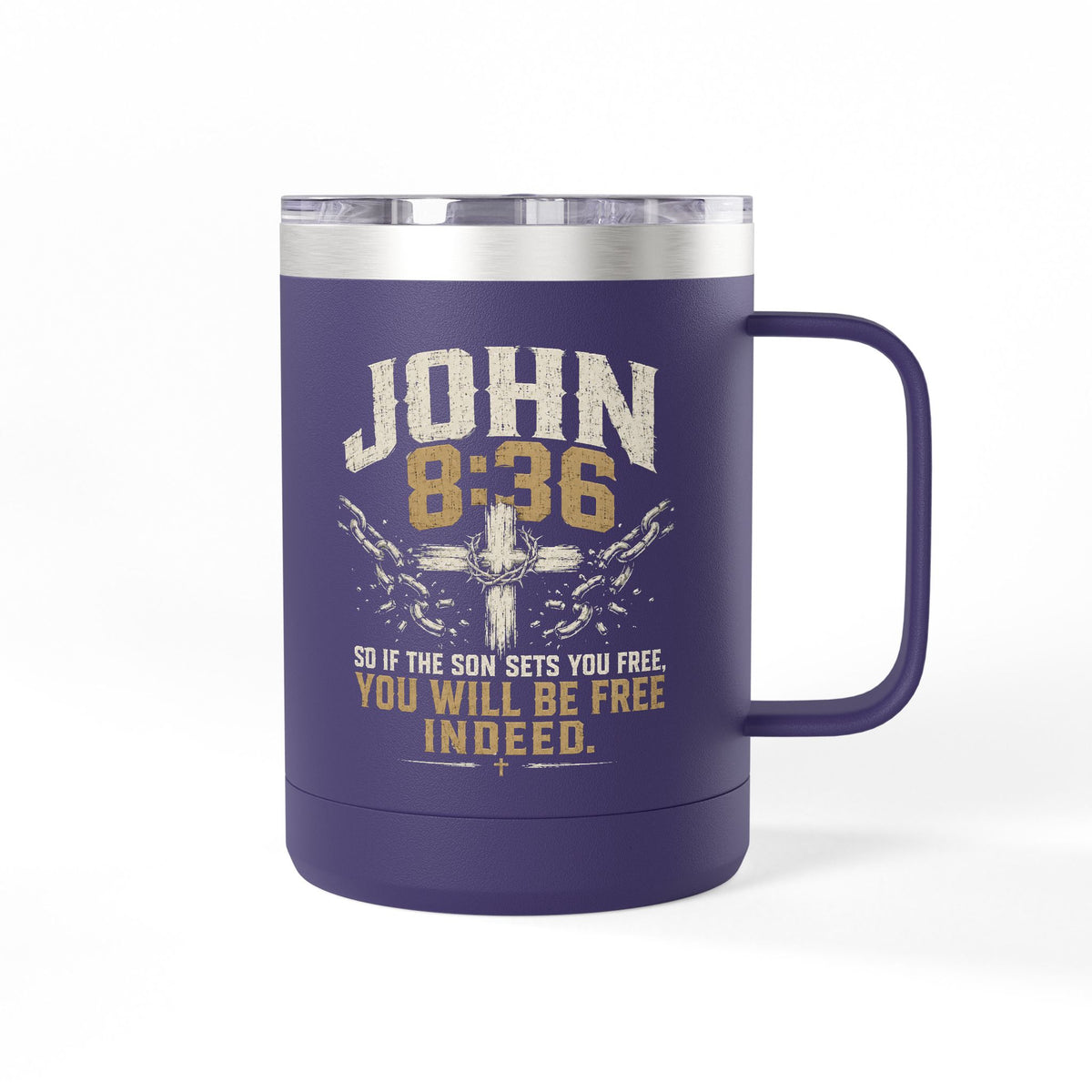 John 8:36 Scripture Cross Design Mug | 15oz Tumbler