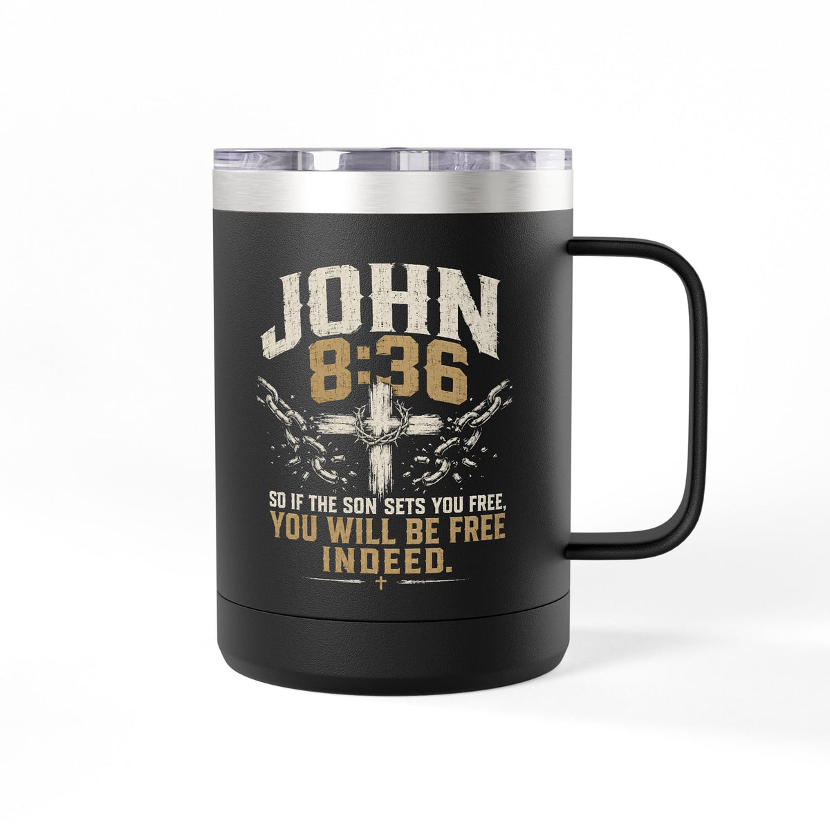 John 8:36 Scripture Cross Design Mug | 15oz Tumbler