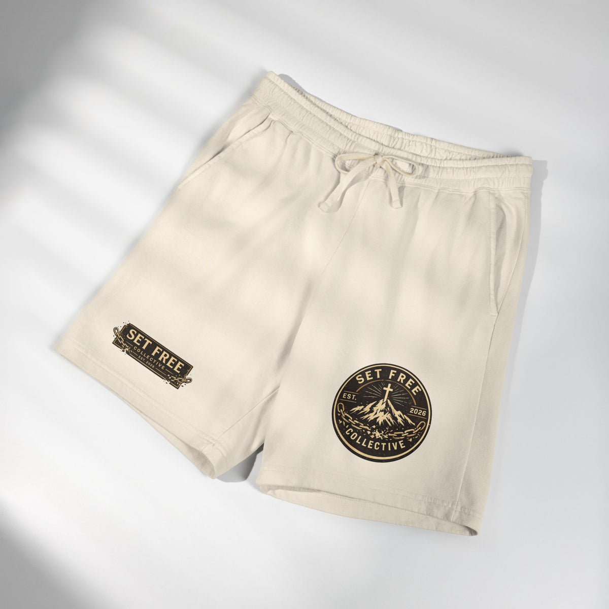 Set Free Mountain Logo Sweat Shorts | Fleece Lounge Shorts